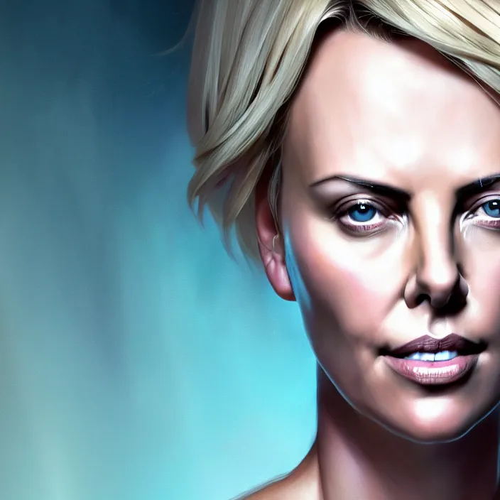 Image similar to portrait of charlize theron as a nurse. intricate abstract. intricate artwork. by tooth wu, wlop, beeple, dan mumford. octane render, trending on artstation, greg rutkowski very coherent symmetrical artwork. cinematic, hyper realism, high detail, octane render, 8 k, iridescent accents