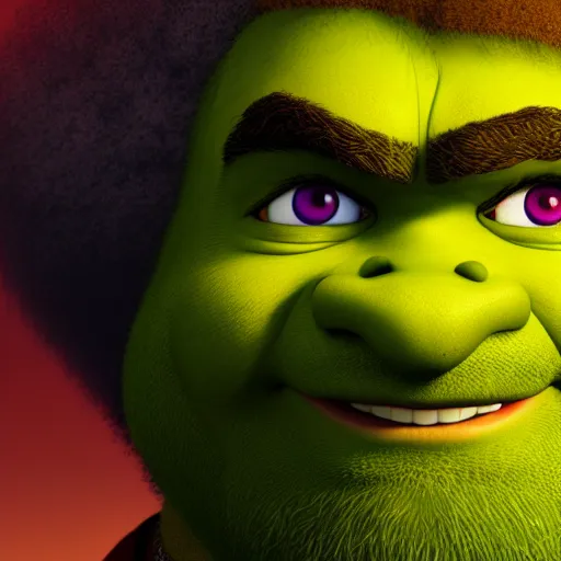 Prompt: Bob Ross is Shrek, hyperdetailed, artstation, cgsociety, 8k