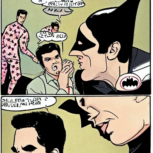 Prompt: elvis kissing batman