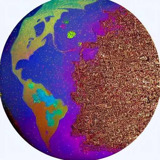 Prompt: planet with skin of texture of glitter, lsd