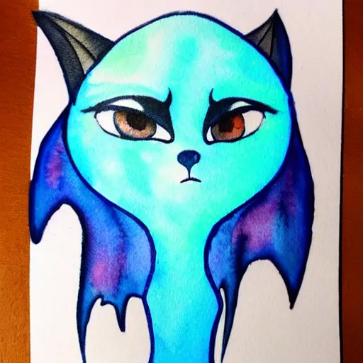 Image similar to tattoo design of a cute blue will of the wisp character. watercolor