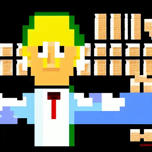 Prompt: trump as 8 - bit nintendo game character screenshot