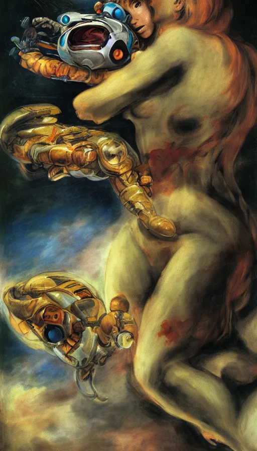 Image similar to samus devouring her metroid child a mural by francisco goya, 4 k, high quality