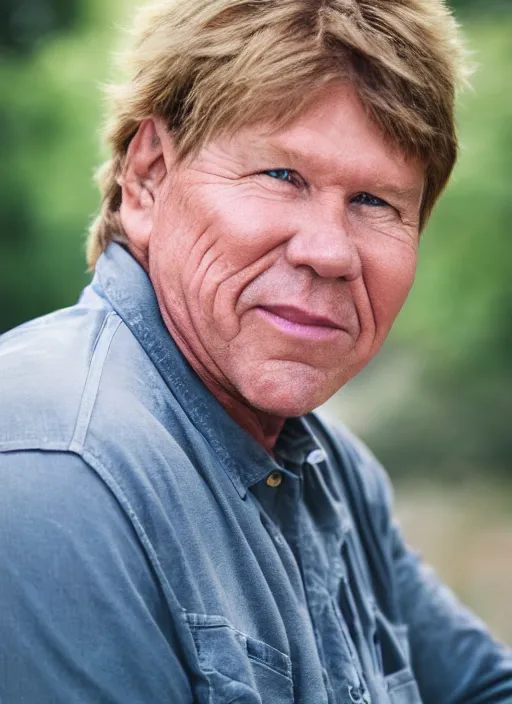 Image similar to dslr photo portrait still of 6 0 year old age 6 0 steve irwin at age 6 0!!!, 8 5 mm f 1. 8