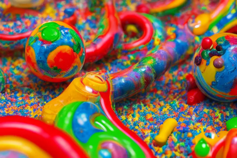 Image similar to fisher price couch, perfect focus, psychedelic trippy couch, marble run, planets, sofa scene from tv show hyper detailed 5 5 mm 8 5 mm, toy photography, made out of plastic