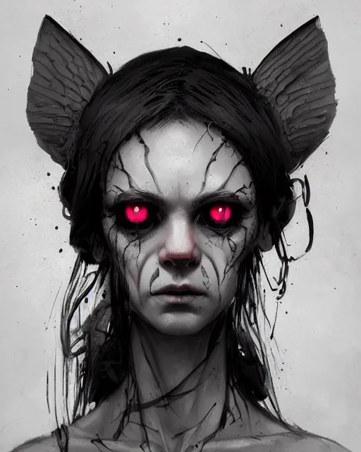 Image similar to professional ominous concept art portrait of a character with black ink makeup and black eyeballs by artgerm and greg rutkowski. an intricate, elegant, highly detailed digital painting, concept art, smooth, sharp focus, illustration, in the style of simon stalenhag, wayne barlowe, and igor kieryluk.