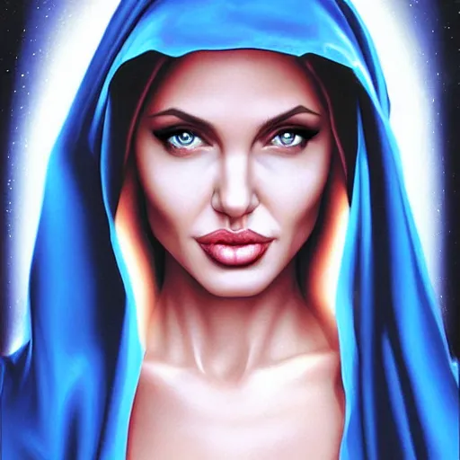 Image similar to young angelina jolie as virgin mary, marvel comics by artgerm,