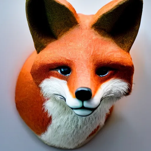 Image similar to a taxidermized fox with a human face, in a museum, 8 5 mm lens, 7 0 mm entrance pupil diameter