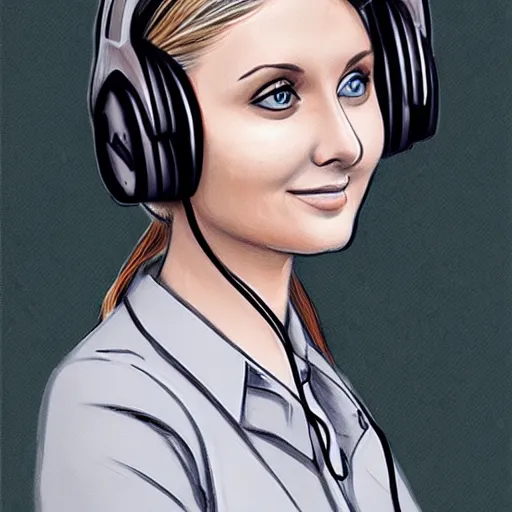 Prompt: sketch of lauren southern wearing headphones, beautiful,