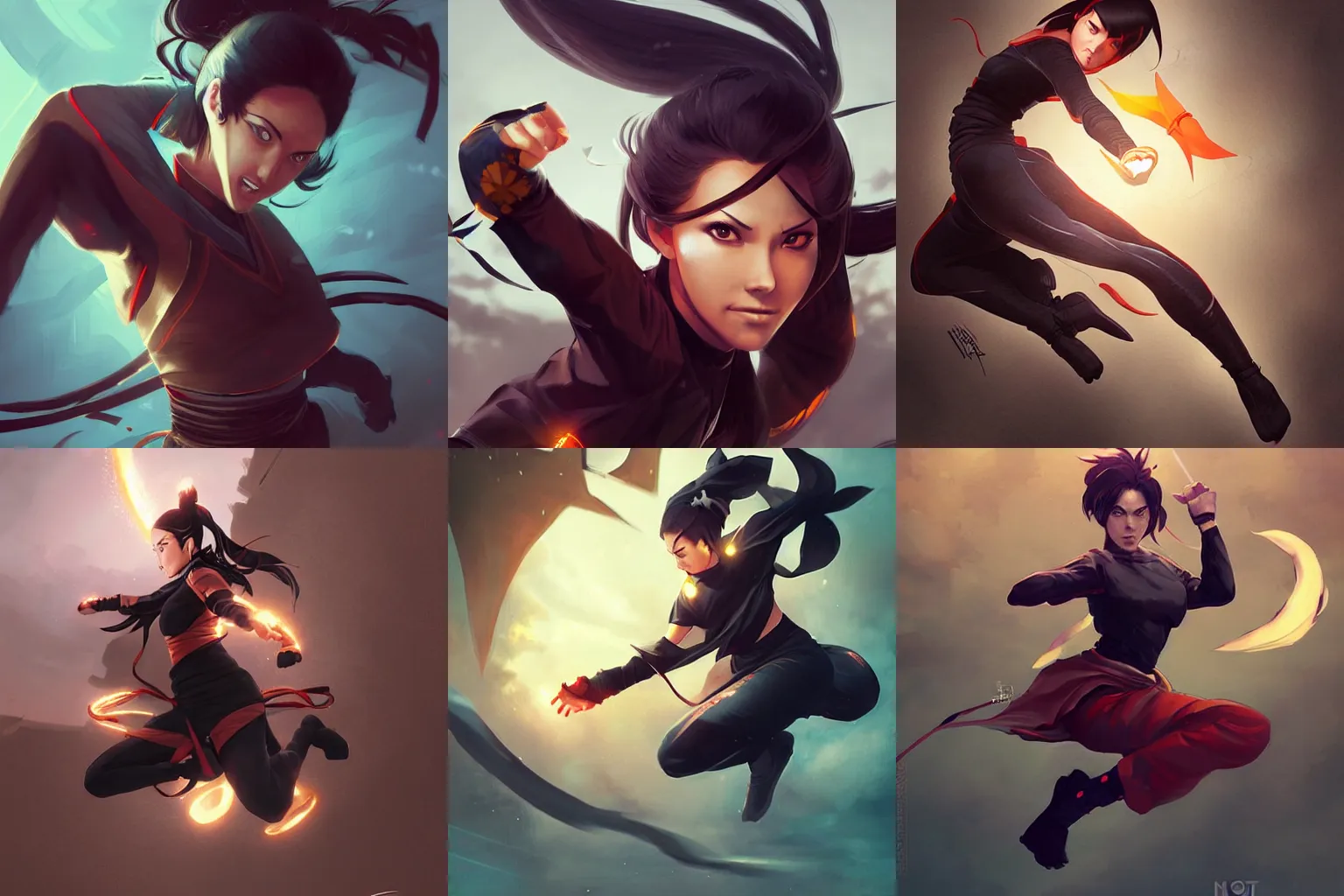 Prompt: kunoichi jumping throwing shuriken toward the camera, digital illustration, by artgerm, greg rutkowski.