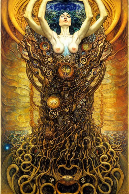 Image similar to Divine Chaos Engine by Karol Bak, Jean Delville, William Blake, Gustav Klimt, and Vincent Van Gogh, symbolist, visionary