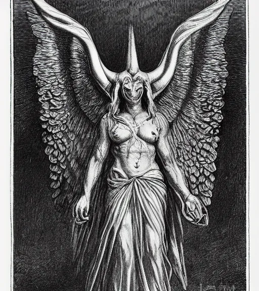 Image similar to baphomet pencil illustration by gustave dore, highly detailed, centered, concept art, smooth, sharp focus, illustration