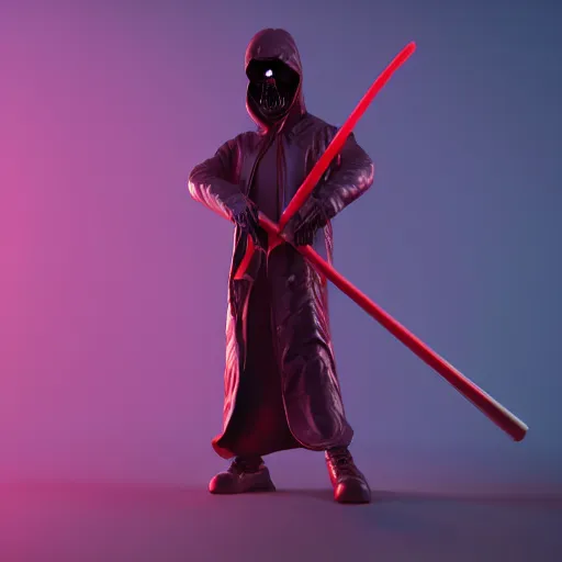 Image similar to candypunk grim reaper, character design, high quality digital art, render, octane, redshift, volumetric lighting, oled