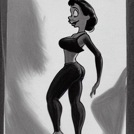 Image similar to milt kahl sketch of thick cuban girl wearing black yoga pants