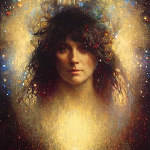 Image similar to hyperrealist portrait of an enormous glowing head made of stars by jeremy mann and alphonse mucha and alan lee, fantasy art, photo realistic, dynamic lighting, artstation, poster, volumetric lighting, very detailed faces, award winning