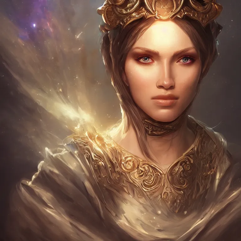 Image similar to highly detailed portrait of a beautiful celestial mage, dramatic light, artstation