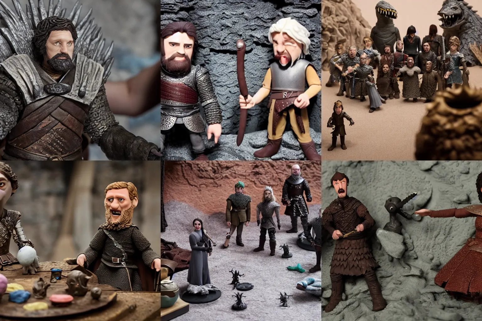 Prompt: behind-the-scenes set photos from the Game of Thrones claymation remake