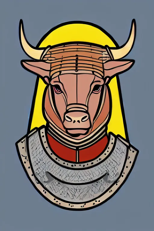 Image similar to Portrait of a bull in a medieval armor, knight, medieval, sticker, colorful, illustration, highly detailed, simple, smooth and clean vector curves, no jagged lines, vector art, smooth