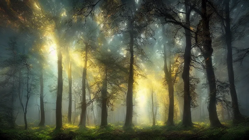 Prompt: amazing landscape photo of a forest by marc adamus, beautiful dramatic lighting
