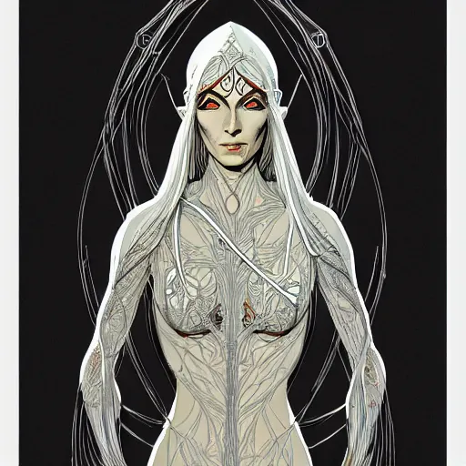 Image similar to centered elven ,intricate, veins, by Hugo pratt, ultradetailed, charachter design, concept art, trending on artstation,