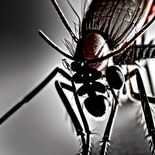 Image similar to close up of mosquito, wildlife photography, nikon d 7 5 0, macro view, super - resolution microscopy, closeup, zoom, shutter speed 1 / 1 0 0 0, f / 2. 8, 3 2 k, ultra - hd, super - resolution, natural lighting, insanely detailed and intricate, hypermaximalist, elegant, ornate, hyper realistic, super detailed