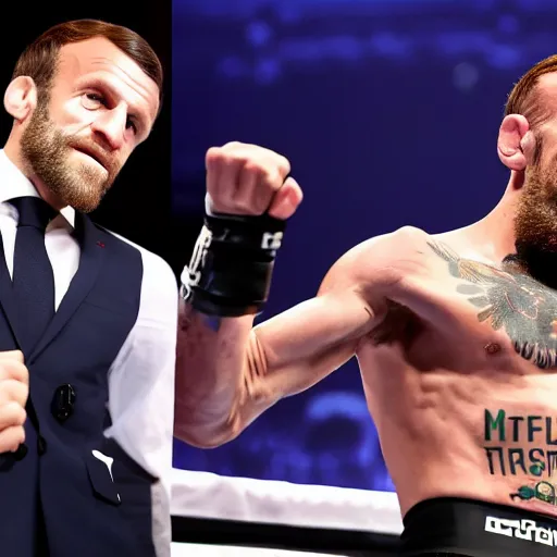 Image similar to emmanuel macron as conor mcgregor, photographic