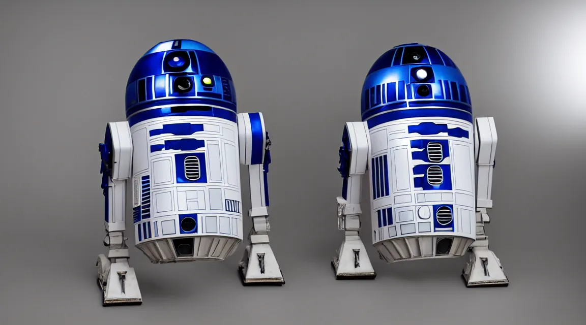 Prompt: a portrait of one r2d2, photo studio, studio lights