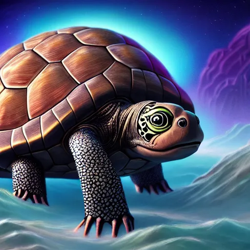 Image similar to aged anthropomorphic turtle, sci - fi, utopian, pixar splash art, wlop, intricately detailed, highly detailed, trending on artstation, 4 k, wallpaper - 1 0 2 4