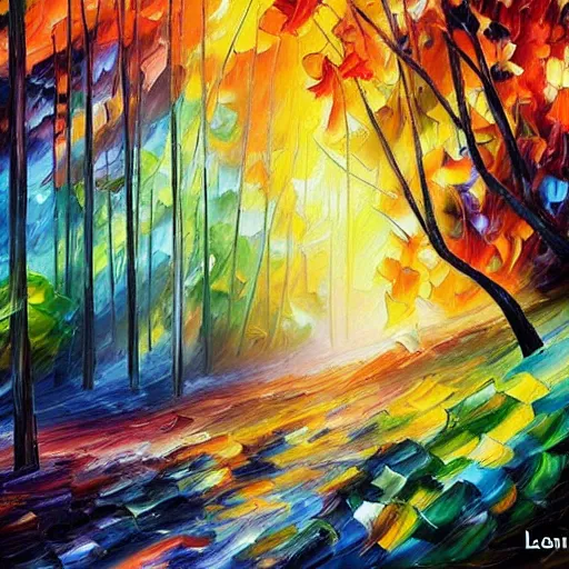 Image similar to painting of a lush natural scene on an alien planet by leonid afremov. beautiful landscape. weird vegetation. cliffs and water.
