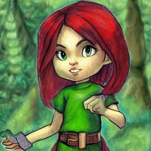 Image similar to illustration saria from ocarina of time in forest