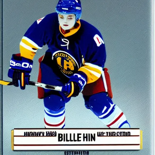 Image similar to billie eilish as a hockey player trading card