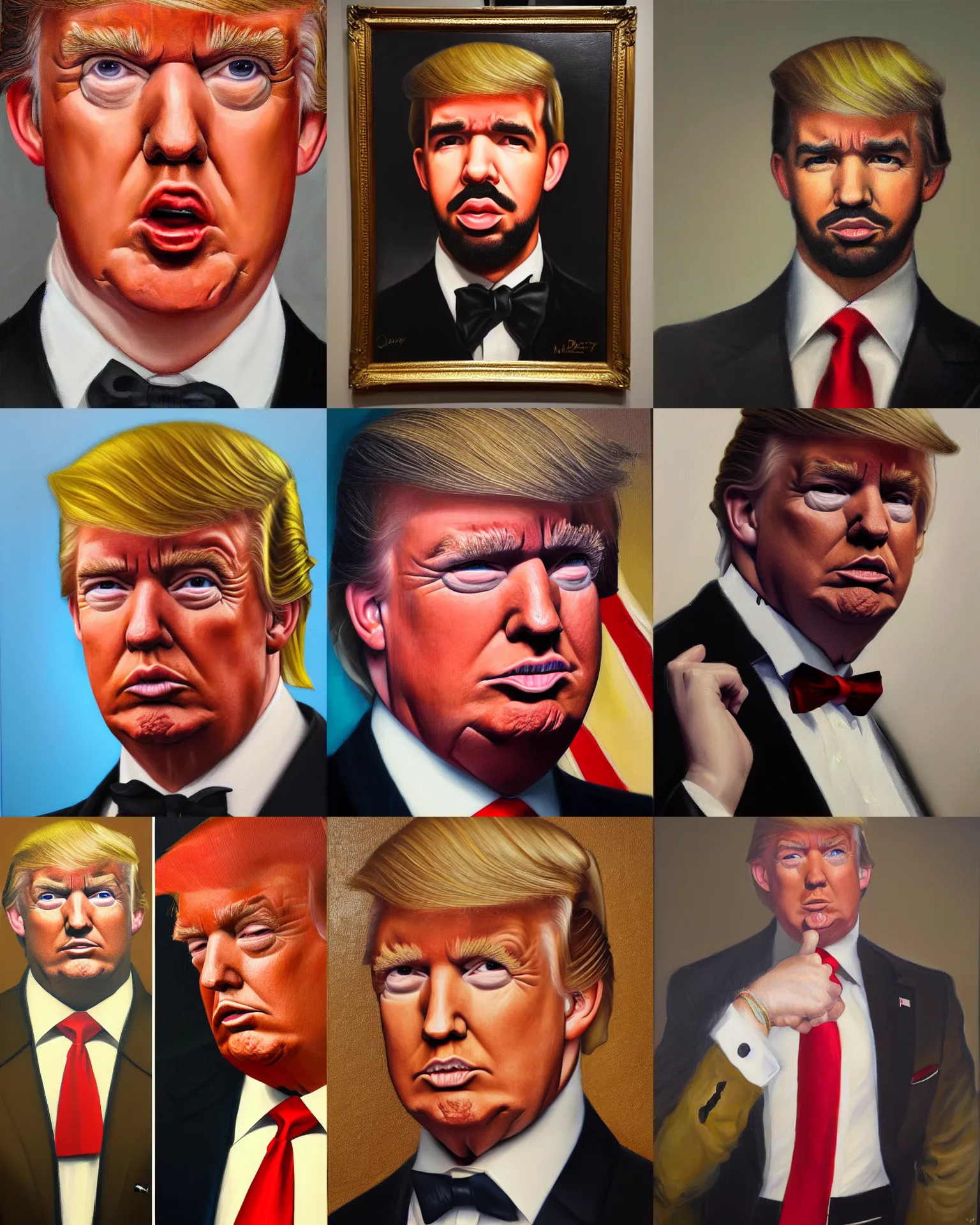 Prompt: portrait of drake as donald trump, oil on canvas painting by william sidney mount, trending on artstation