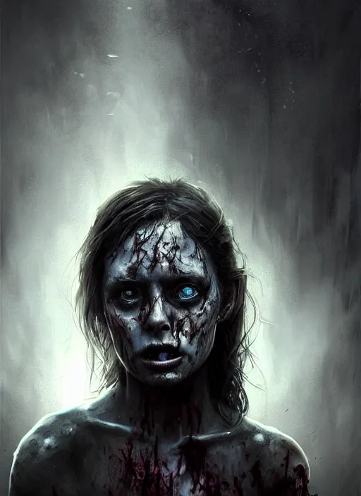 Prompt: epic portrait cinematic shot an female covered in black substance screaming in agony and becoming a zombie, apocalyptic backround, creepy, scary, fine details. night setting. realistic shaded lighting poster by craig mullism, artgerm, jeremy lipkin and michael garmash, unreal engine, radiant light, detailed and intricate environment, digital art, trending on art station,