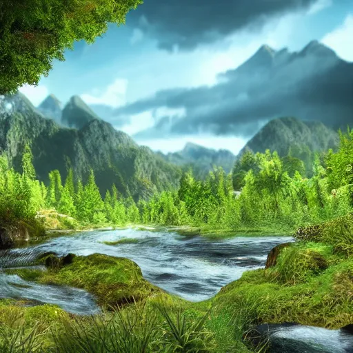 Image similar to A realistic beautiful natural landscape, 4k resolution, hyper detailed