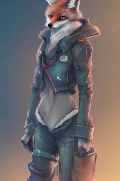 Image similar to a fox fursona, trending on artstation, by kawacy, furry art, digital art, cyberpunk, high quality