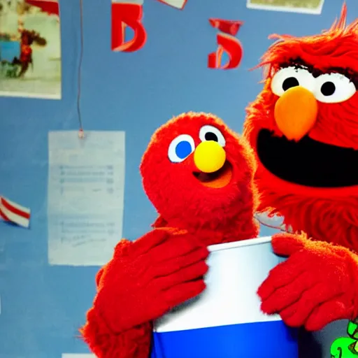 Prompt: in Russia, Elmo tickle you