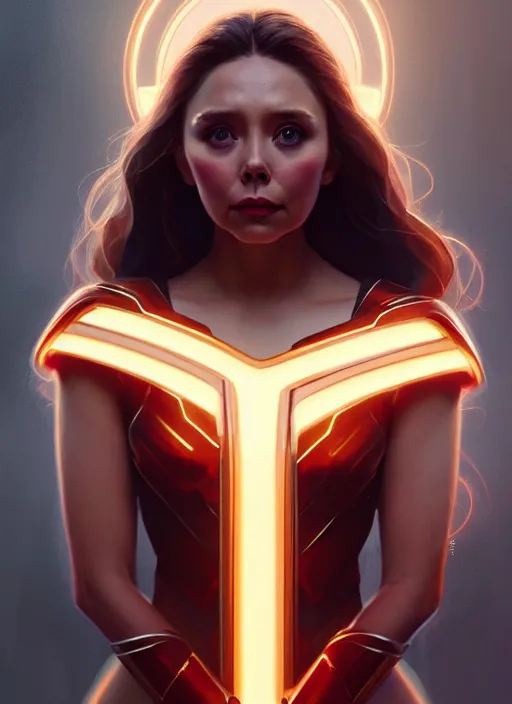 Image similar to portrait of modern darna, elizabeth olsen, intricate, elegant, glowing lights, highly detailed, digital painting, artstation, glamor pose, concept art, smooth, sharp focus, illustration, art by wlop, mars ravelo and greg rutkowski