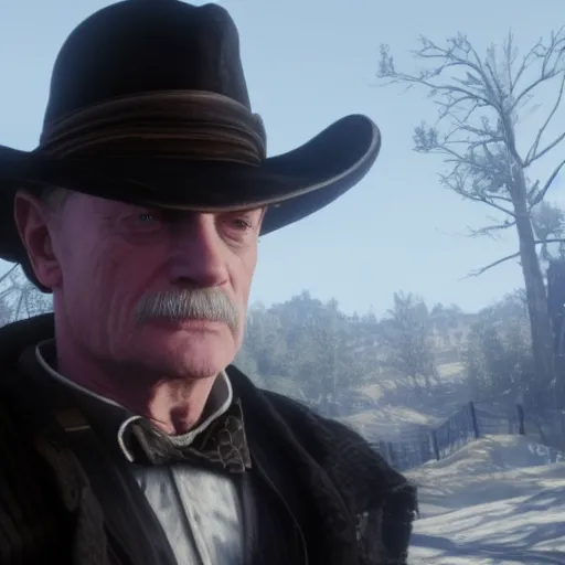 Image similar to Film still of Ian McDiarmid, from Red Dead Redemption 2 (2018 video game)