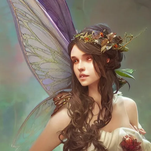 Prompt: A fairy with six wings, D&D, fantasy, highly detailed, digital painting, artstation, smooth, sharp focus, illustration, art by artgerm and greg rutkowski and alphonse mucha