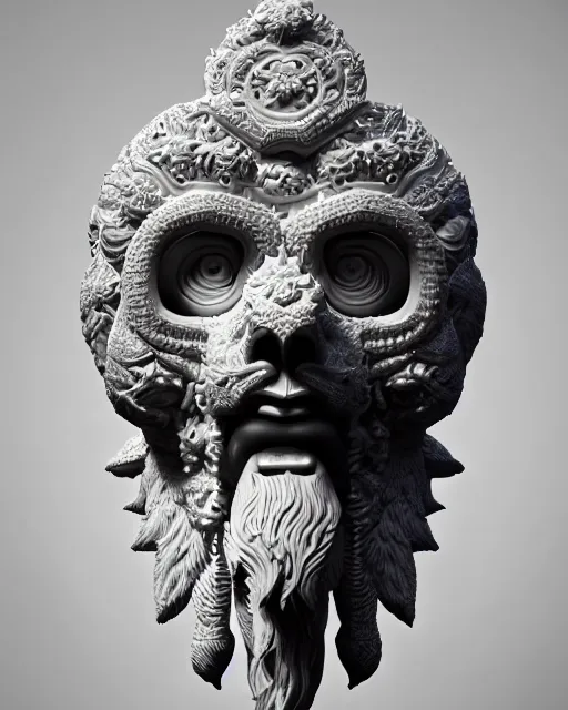 Image similar to 3 d ornate carved zeus with profile portrait, sigma 5 0 0 mm f / 5. beautiful intricate highly detailed quetzalcoatl skull. bioluminescent, plasma, lava, ice, water, wind, creature, thunderstorm! artwork by tooth wu and wlop and beeple and greg rutkowski, 8 k trending on artstation