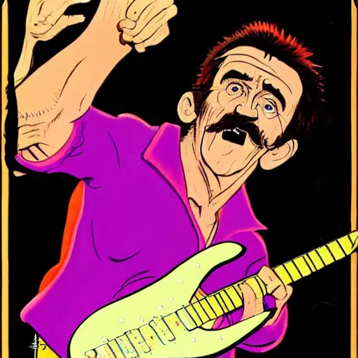 Image similar to Barry Chuckle Shredding on an electric guitar in the style of Jean Giraud