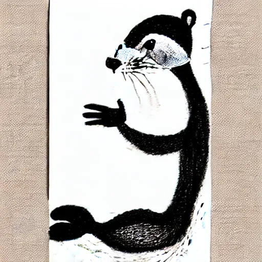 Image similar to an otter in a dress, pencil drawing