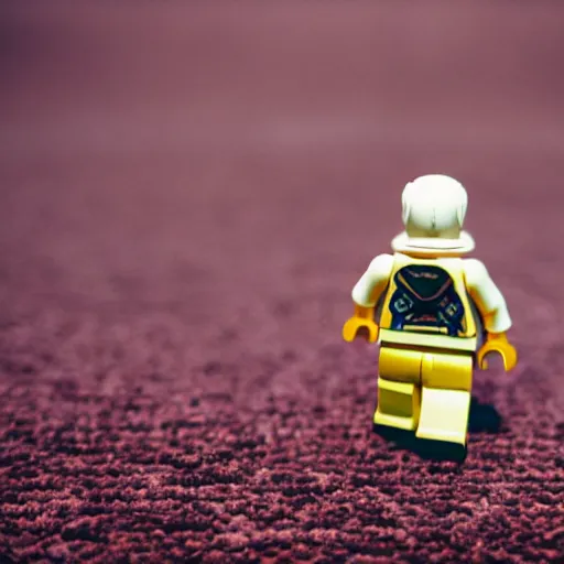 Image similar to macro photography of a minifigure walking on the carpet, 3 5 mm