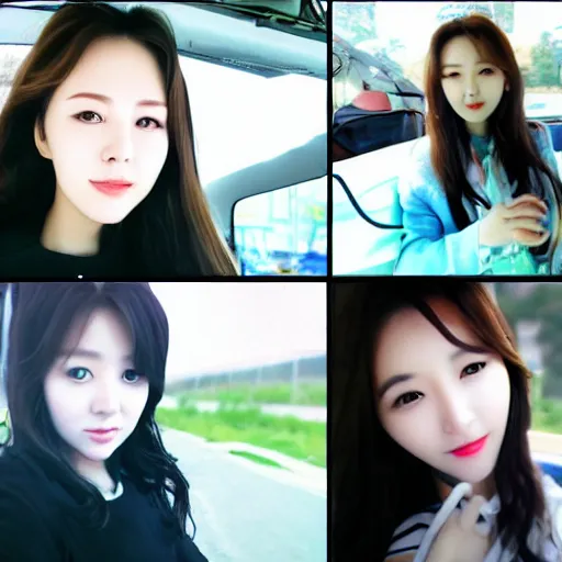 Prompt: beautiful korean female idol selfie, dashcam