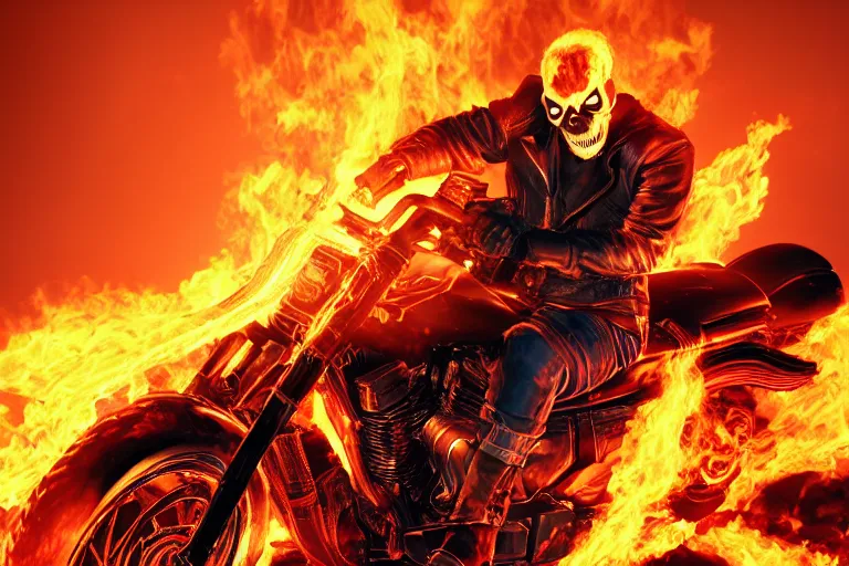 Prompt: Marvel's Ghost Rider, headshot photography, 4K 3D render, desktopography, HD Wallpaper, digital art, vividly detailed flames