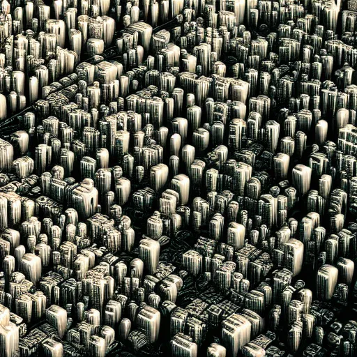 Image similar to an electron microscope image of a sprawling mega city, bokeh, high detail