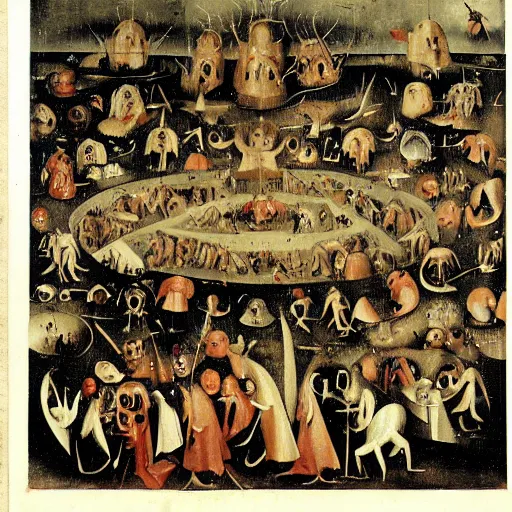 Prompt: a chaotic scene depicting hell, hieronymus bosch