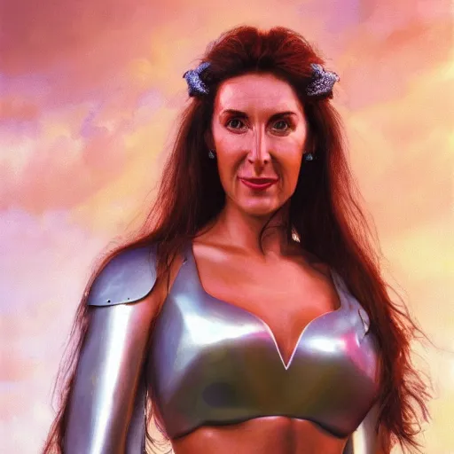 Prompt: hyperrealist portrait of diane youdale, jet from gladiators as lady godiva, fantasy art, photo realistic, dynamic lighting, artstation, poster, volumetric lighting, very detailed faces, 4 k, award winning