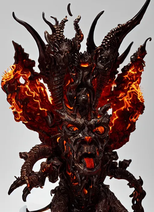 Image similar to high intricate sculpture of a baroque hellfire demon made of fire, studio light, maria panfilova, andrea savchenko, mike kime, ludovic plouffe, qi sheng luo, oliver cook, trending on artstation