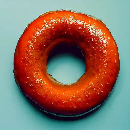 Prompt: Perfectly circular donut!!!!! in the style of an orange!!!!!!, trending on artstation, 4k, 8k, professional photography, overhead shot, 35mm lens